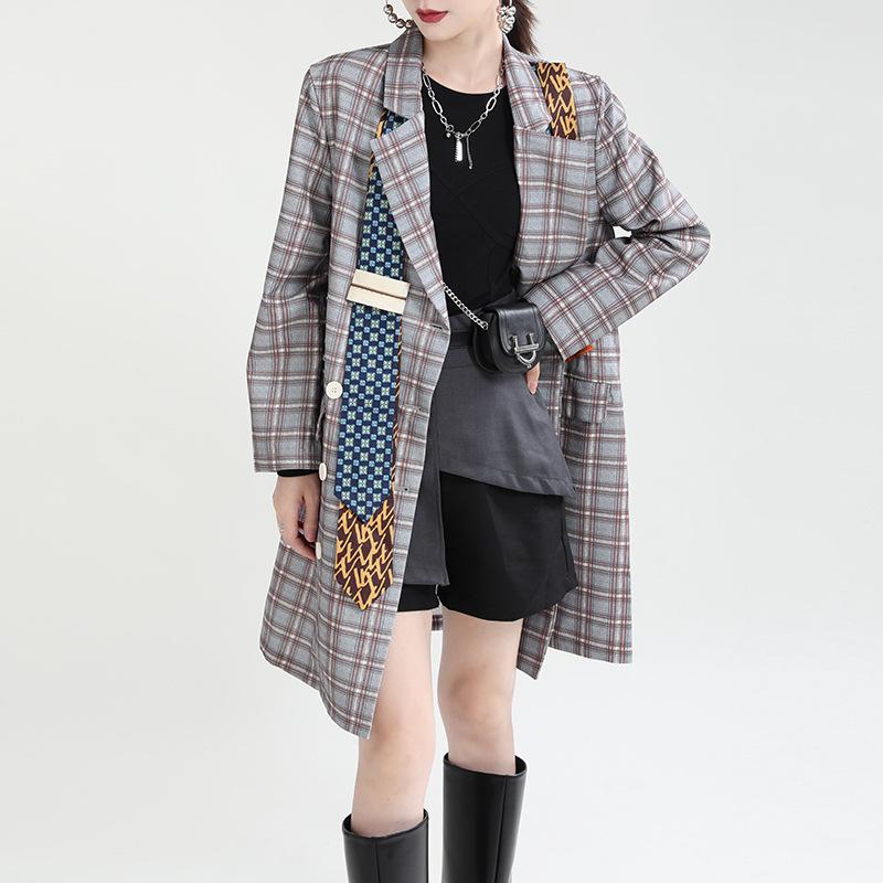 Women Double Breasted Fashion Necktie Blazer Coat