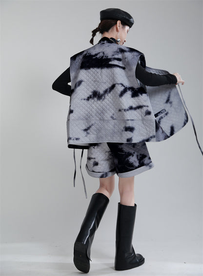 Water Ink Dyed Cotton Winter Vest and Short Pants
