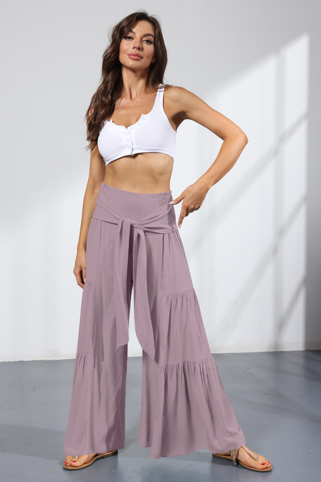 Casual Elastic Waist Wide Legs Pants