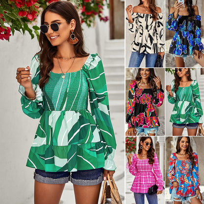 Casual Floral Print Long Sleeves Blouses