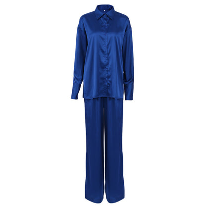 Casual Blue Two Pieces Long Sleeves Shirts and Pants Suits