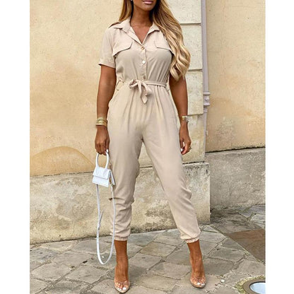 Summer Turnover Collar Leisure Jumpsuits-STYLEGOING