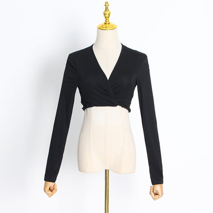 Sexy V Neck Long Sleeves Top and Split Front Skirt Sets
