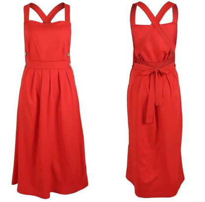 Red Women Strps Midi Length Dresses-STYLEGOING