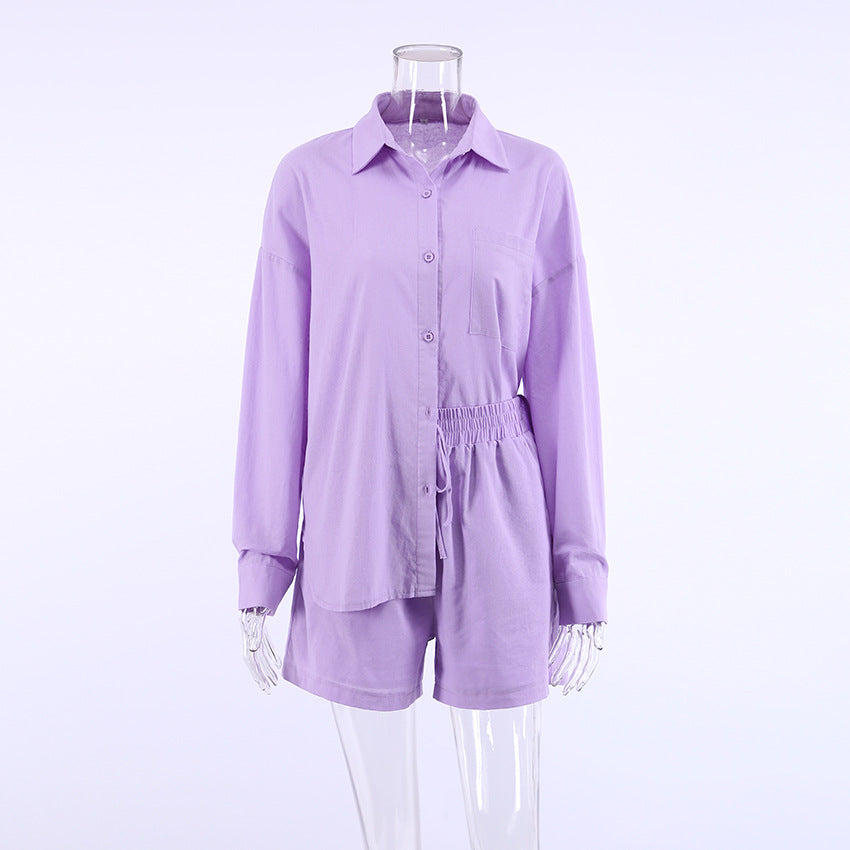 Casual Two Pieces Shirts and Shorts Summer Women Suits