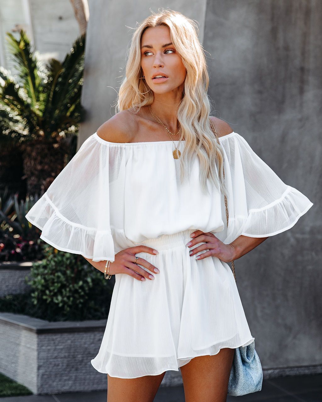 Summer Chiffon Off The Shoulder Tops & Pants Suits