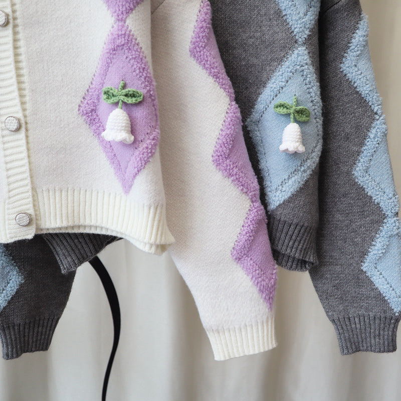 Lovely 3d Flowers Design Knitted Overcoats