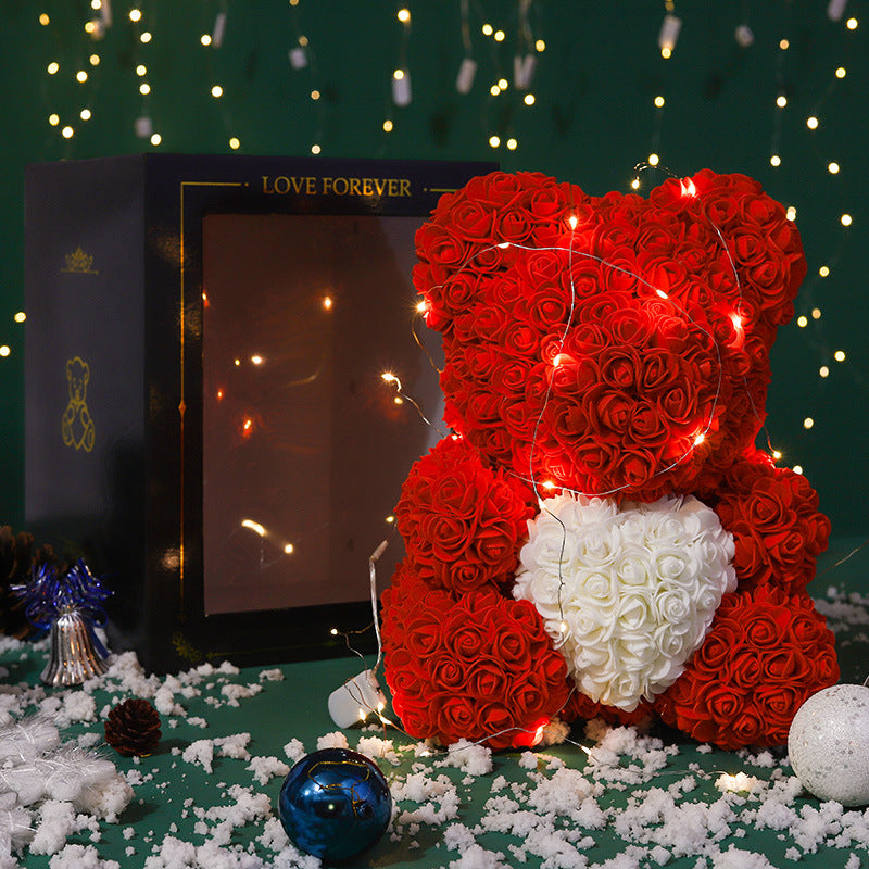 Valentine's Gift Preserved Flowers Rose Bear 25cm