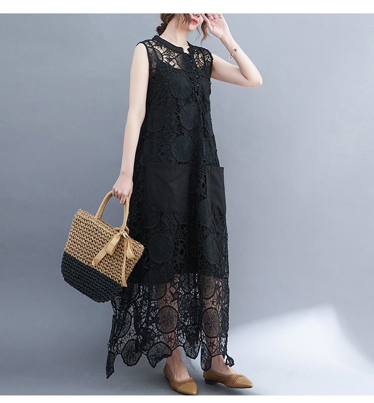 Vintage Lace Embroidery Sleeveless Two Pieces Dresses