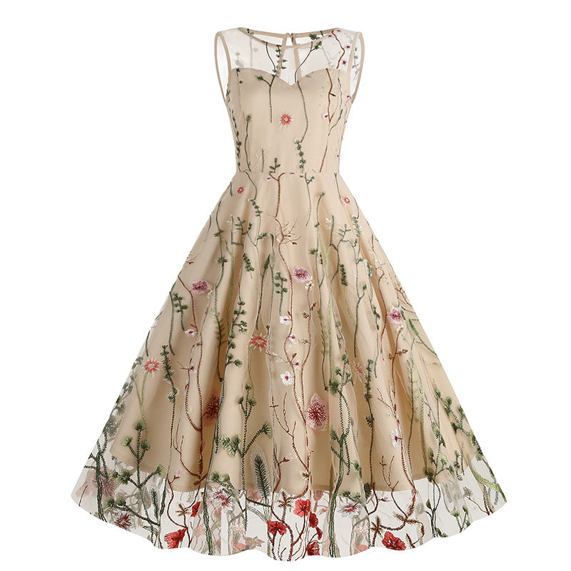Vintage Sleeveless Embroidery Dresses