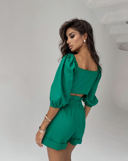 Casual Short Midriff Baring Tops and Shorts Sets for Women