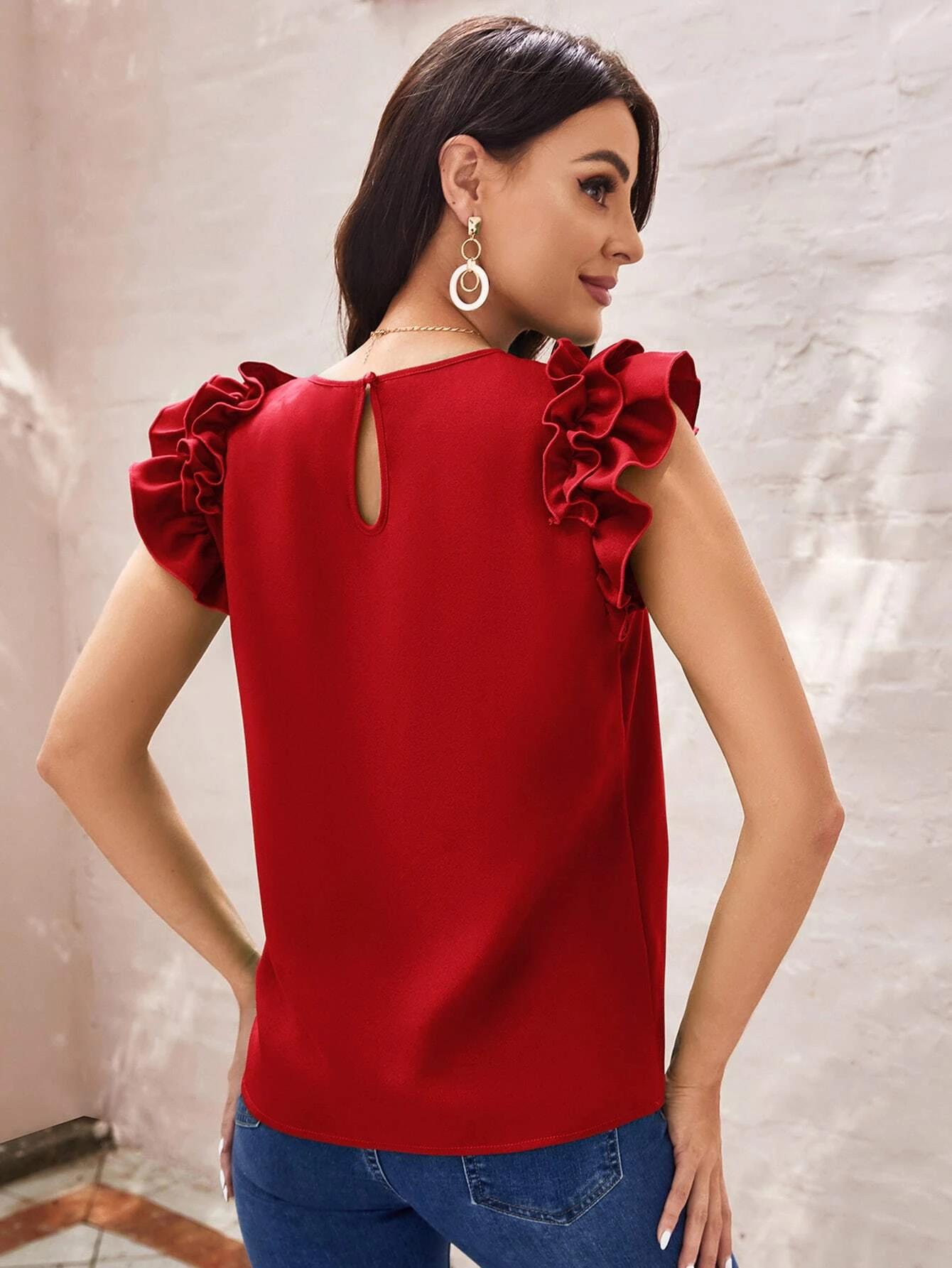 Leisure Summer Ruffled Sleeveless Chiffon T Shirts