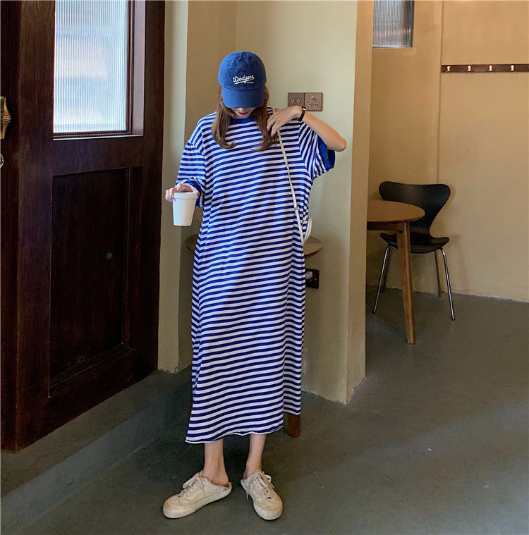 Designed Striped Summer Plus Sizes T Shirts Dresses