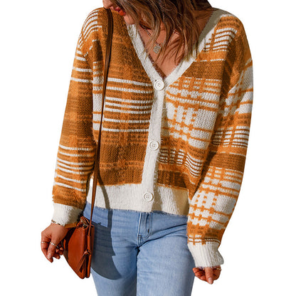 Orange Women Knitting Cardigan Sweaters