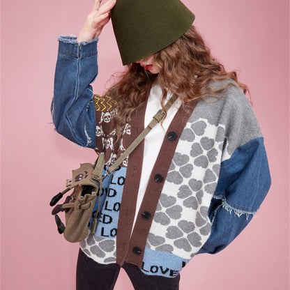 Contrast Colors Designed Women Knitting Sweater Cardigans