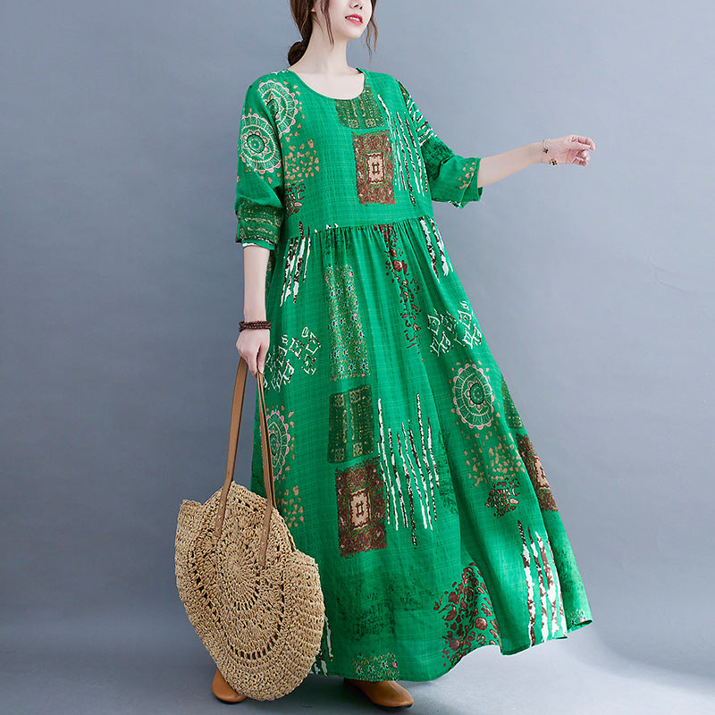 Women Green Plus Sizes Long Sleeves Cozy Dresses