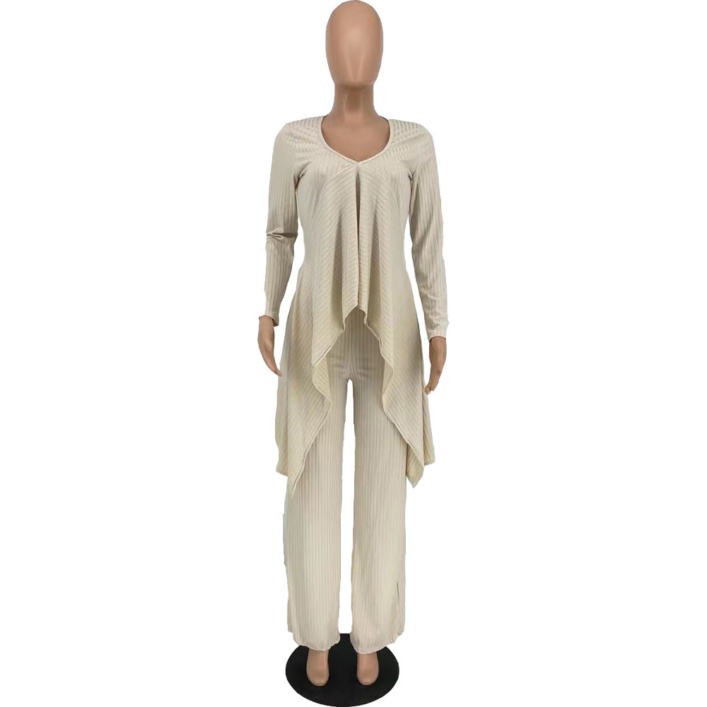 Sexy Long Sleeves Irregular Tops and Pants Set for Women
