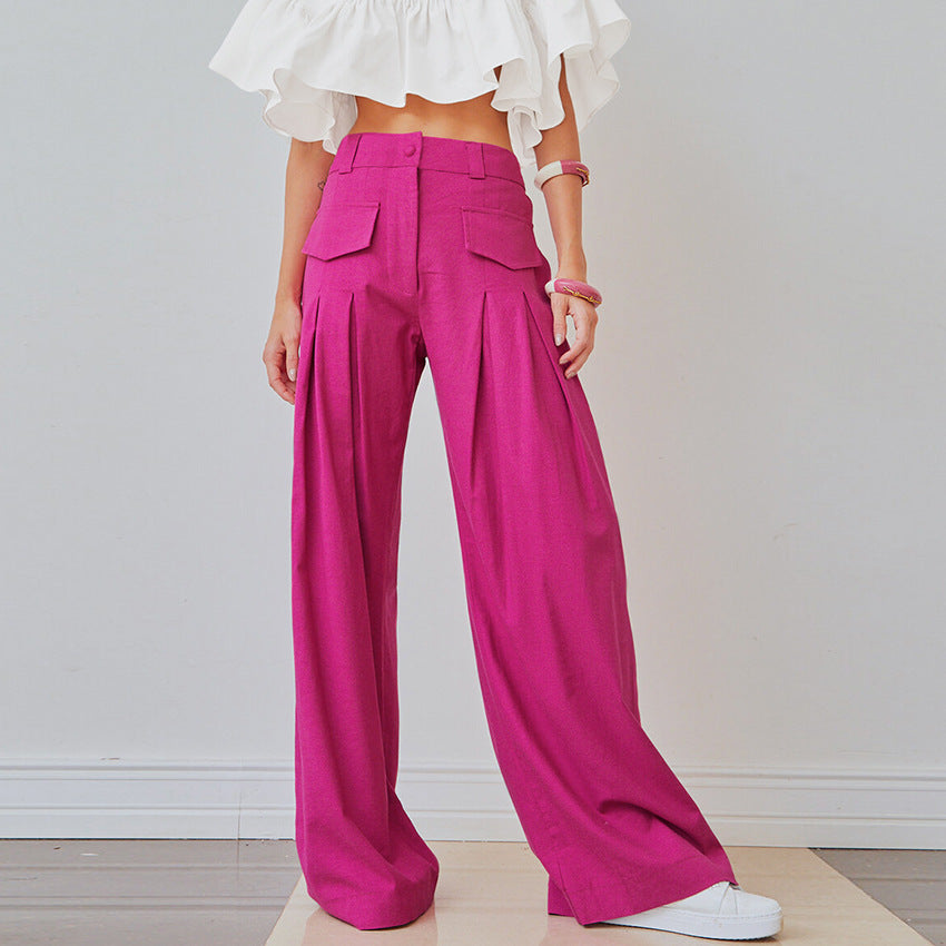 Rose Red High Waist Wide Legs Pants for Women