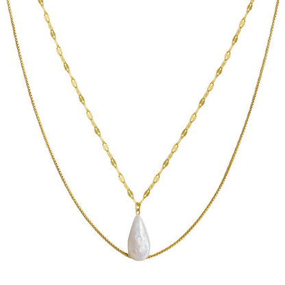 Water Drop Pearl Design Sterling Silver Necklaces