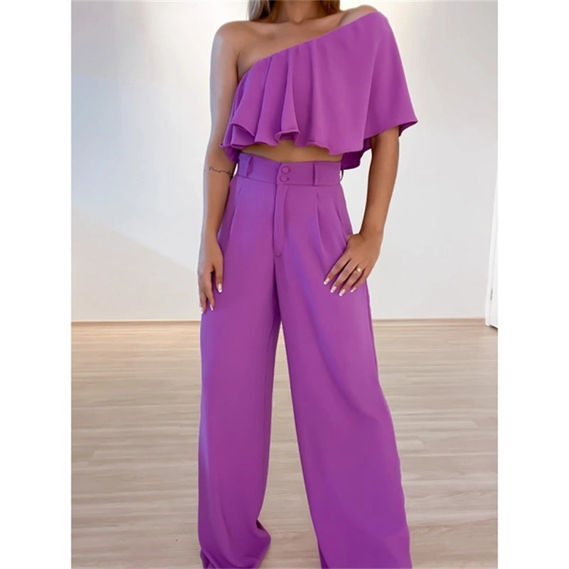 Women Ruffled Design Two Pieces Suits