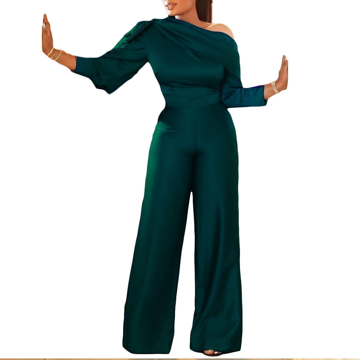 Sexy One Shoulder Long Sleeves Plus Sizes Jumpsuits
