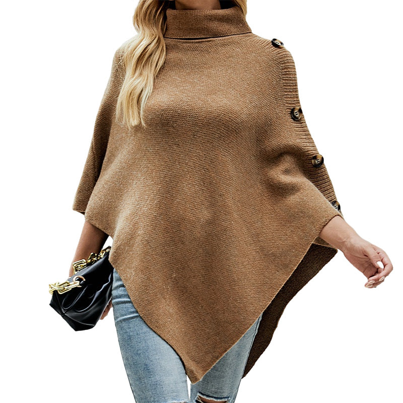 Winter High Neck Knitted Women Cape Coats