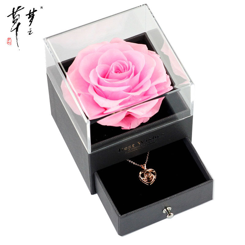 Valentine's Day Gifts Preserved Forever Flowers and Necklace Sets
