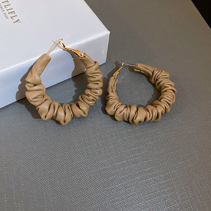 Vintage Round Shape Pu Leather Women Earrings