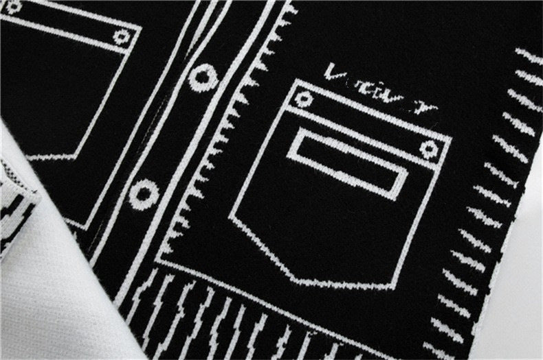Black and White Graffiti Loose Knitted Sweater Cardigans