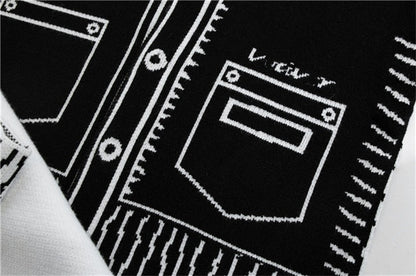 Black and White Graffiti Loose Knitted Sweater Cardigans