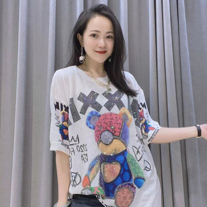 Summer Diamond Knitting Short Sleeves T Shirts