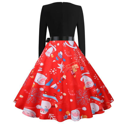Red V Neck Long Sleeves Christmas Dresses