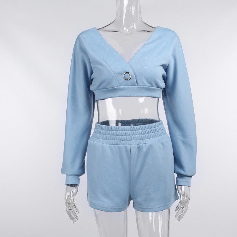 Sexy Fall Long Sleeves Sports Tops and Shorts