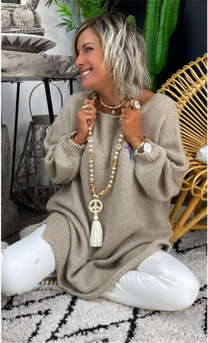 Casual Women Round Neck Knitting Loose Sweaters-STYLEGOING
