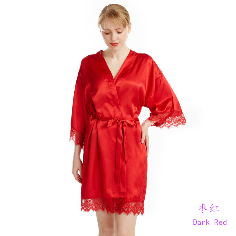 Summer Sexy Women Lace Strim Morning Gown