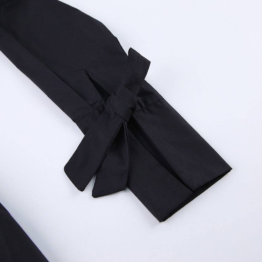 Sexy Waist Baring Long Sleeves Women Short Shirts Dresses