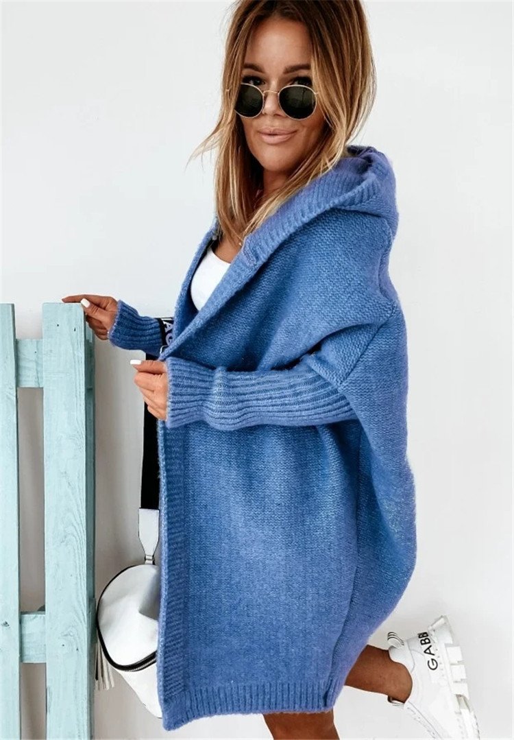 Women Knitting Batwing Sleeved Hoody Sweaters-STYLEGOING
