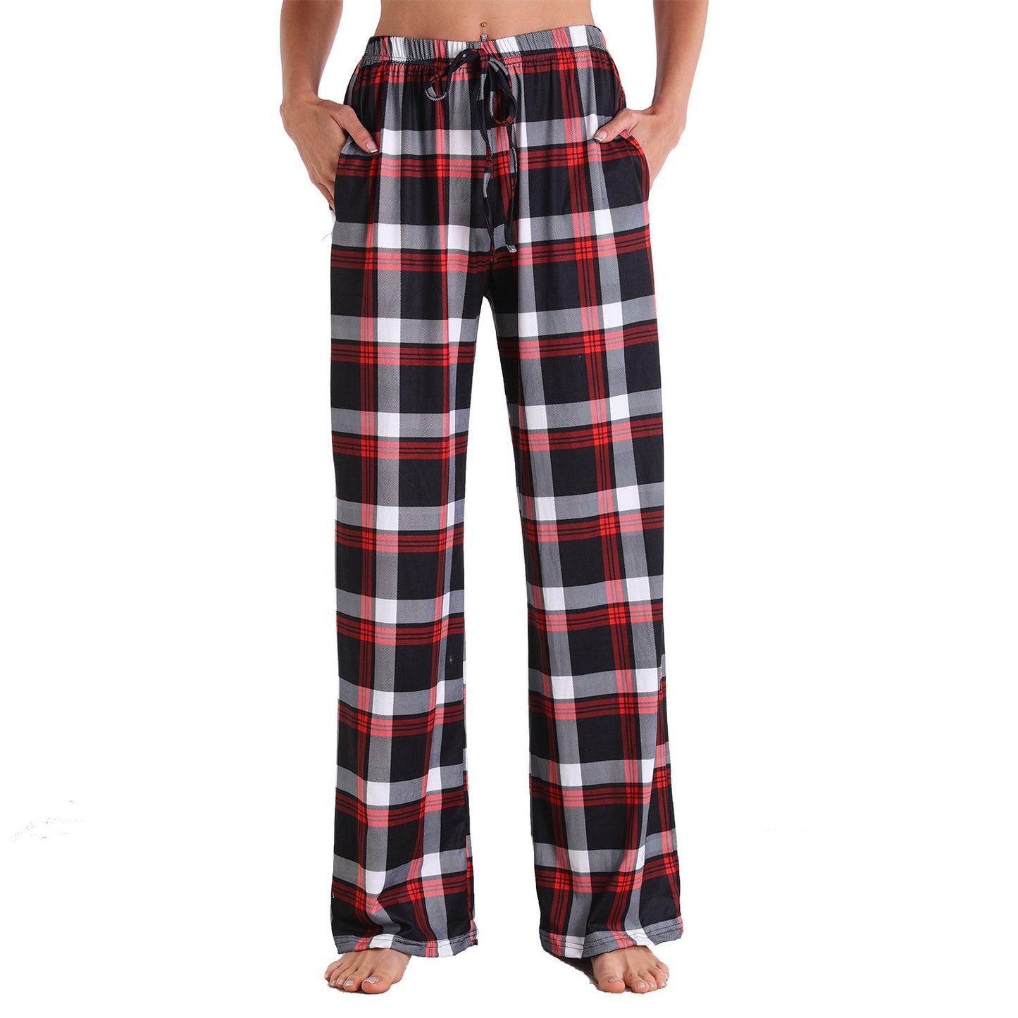 Causal Plaid Women Pajamas Pants Elastic Cord