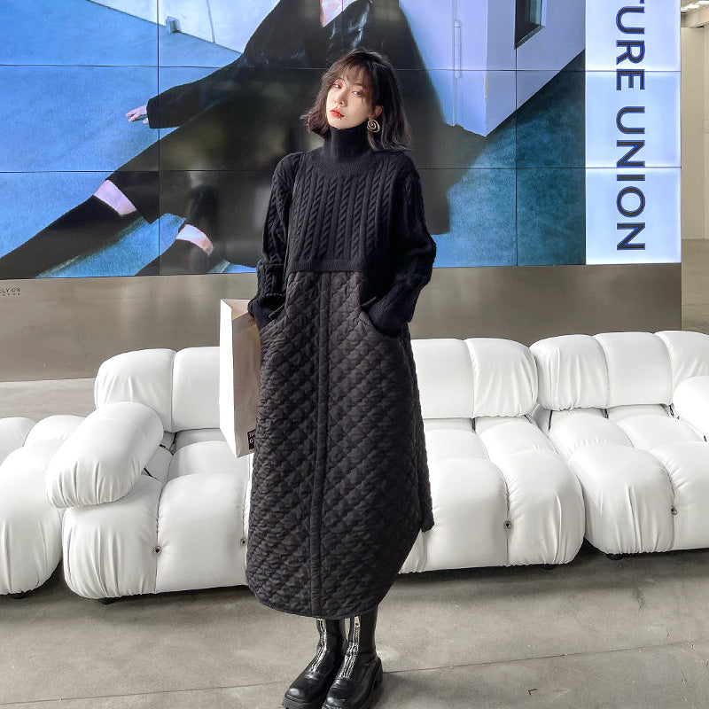 Women High Neck Winter Thicken Knitting Botton Cozy Dresses