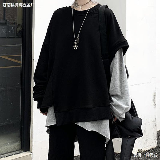 Leisure Loose Black&Gray Sweaters-STYLEGOING