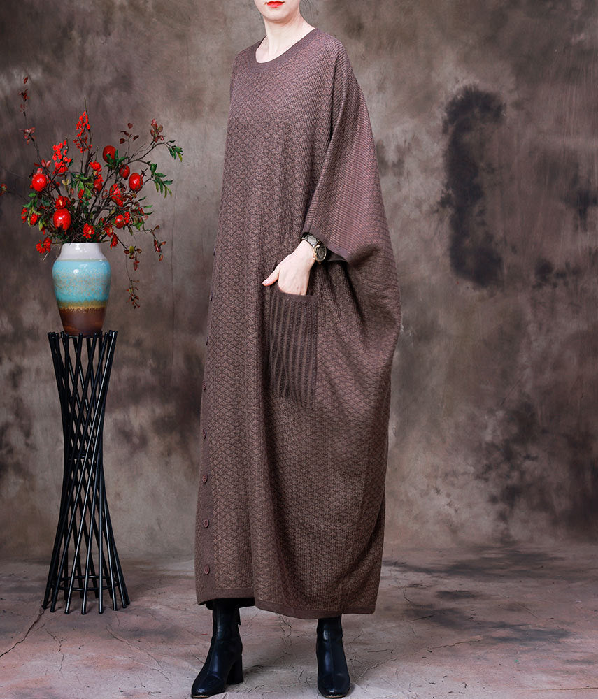 Vintage Batwing Sleeves Fall Plus Sizes Woolen Knitting Dresses