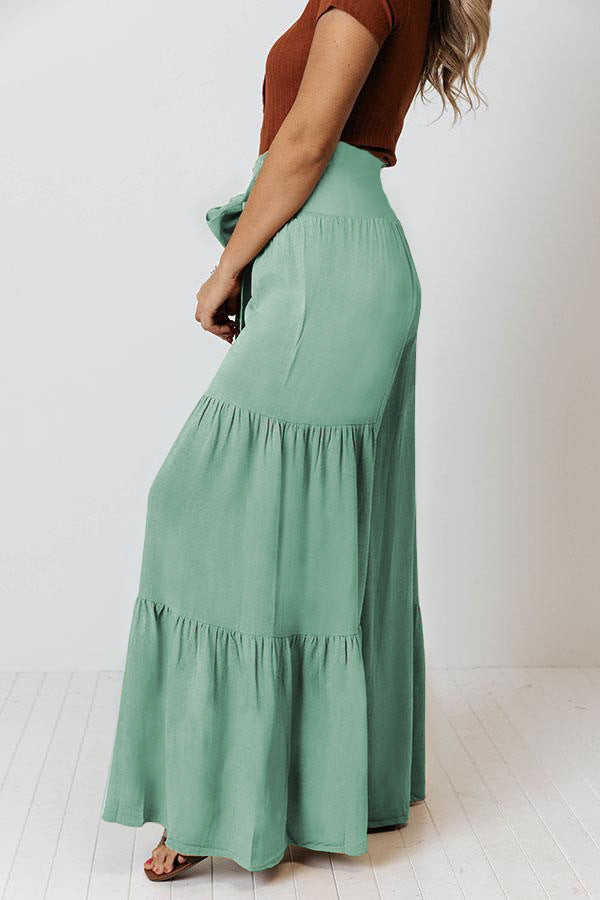 Casual Elastic Waist Wide Legs Pants