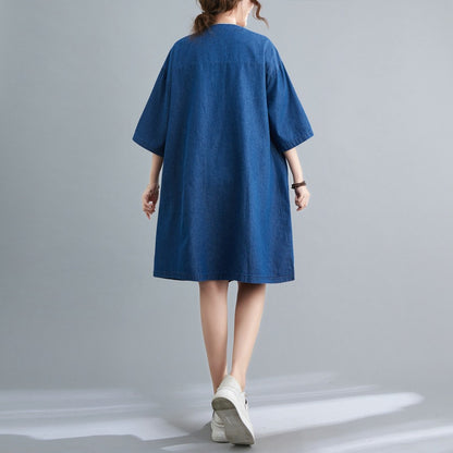 Ethnic Embroidery Plus Sizes Denim Midi Dresses
