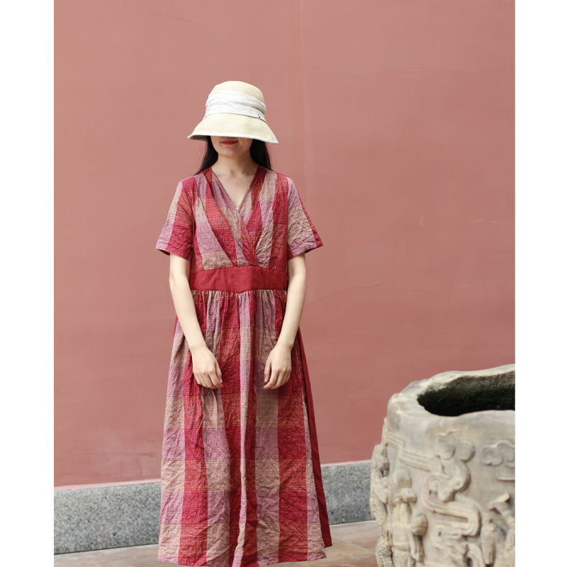Summer Linen Vintage V Neck Long Maxi Dresses