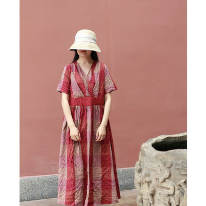 Summer Linen Vintage V Neck Long Maxi Dresses
