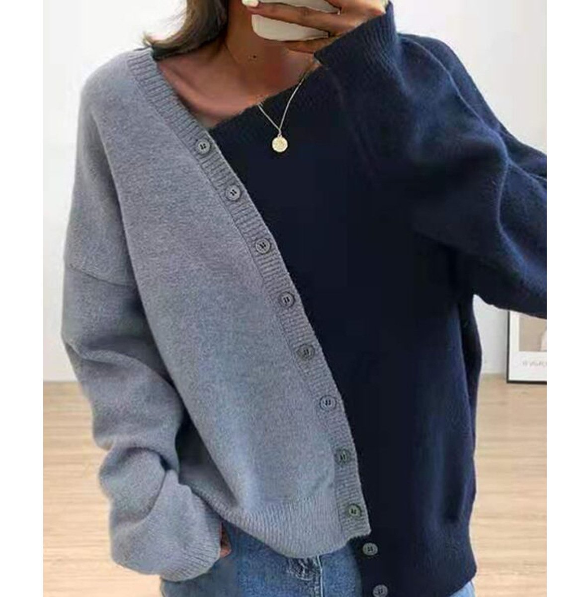 Casual Contrast Long Sleeves Knitting Sweaters