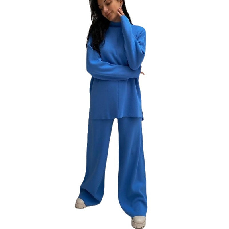 Winter Long Sleeves Knitted Tops and Wide Leg Pants