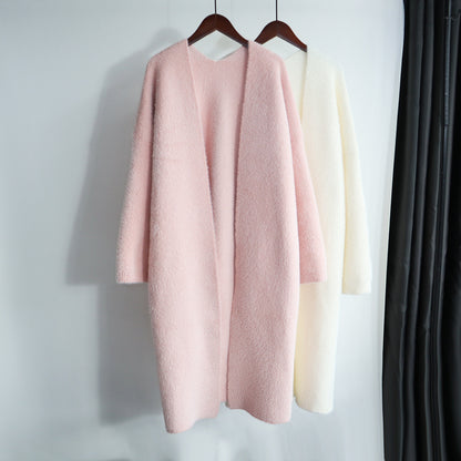 Classy Women Mink Wool Design Long Outerwear