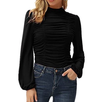Spring High Neck Women Tight Long Sleeves T Shirts