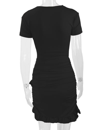 Sexy Deep V Neck Ruffled Bodycon Dresses